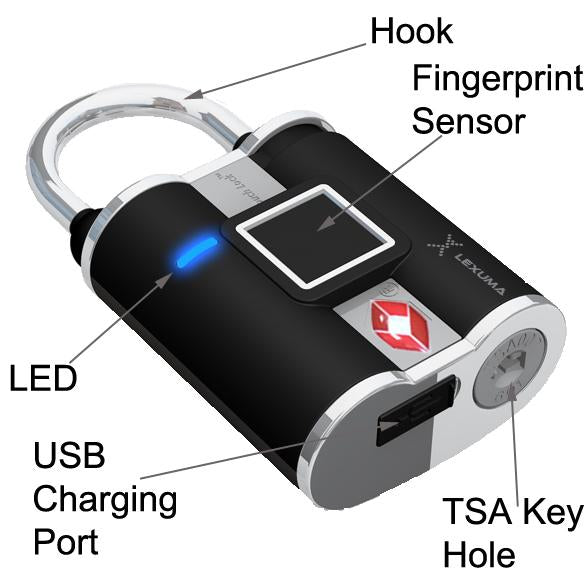 Lexuma XLock TSA Smart Fingerprint Biometric Padlock