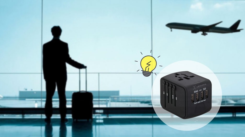 Travel with All in One Universal Travel Adapter - Plus 4 USB Ports