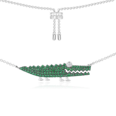 APM Green Croco Adjustable Necklace - Silver #AC3895XKG