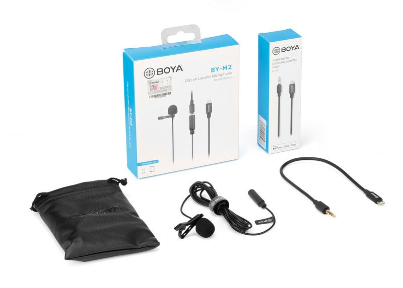 iMartCity BOYA BY-M2 Clip-on Lavalier Microphone for iOS devices iPhone iPad lightning port vlogs presentations recording interview recording audio shooting video package content