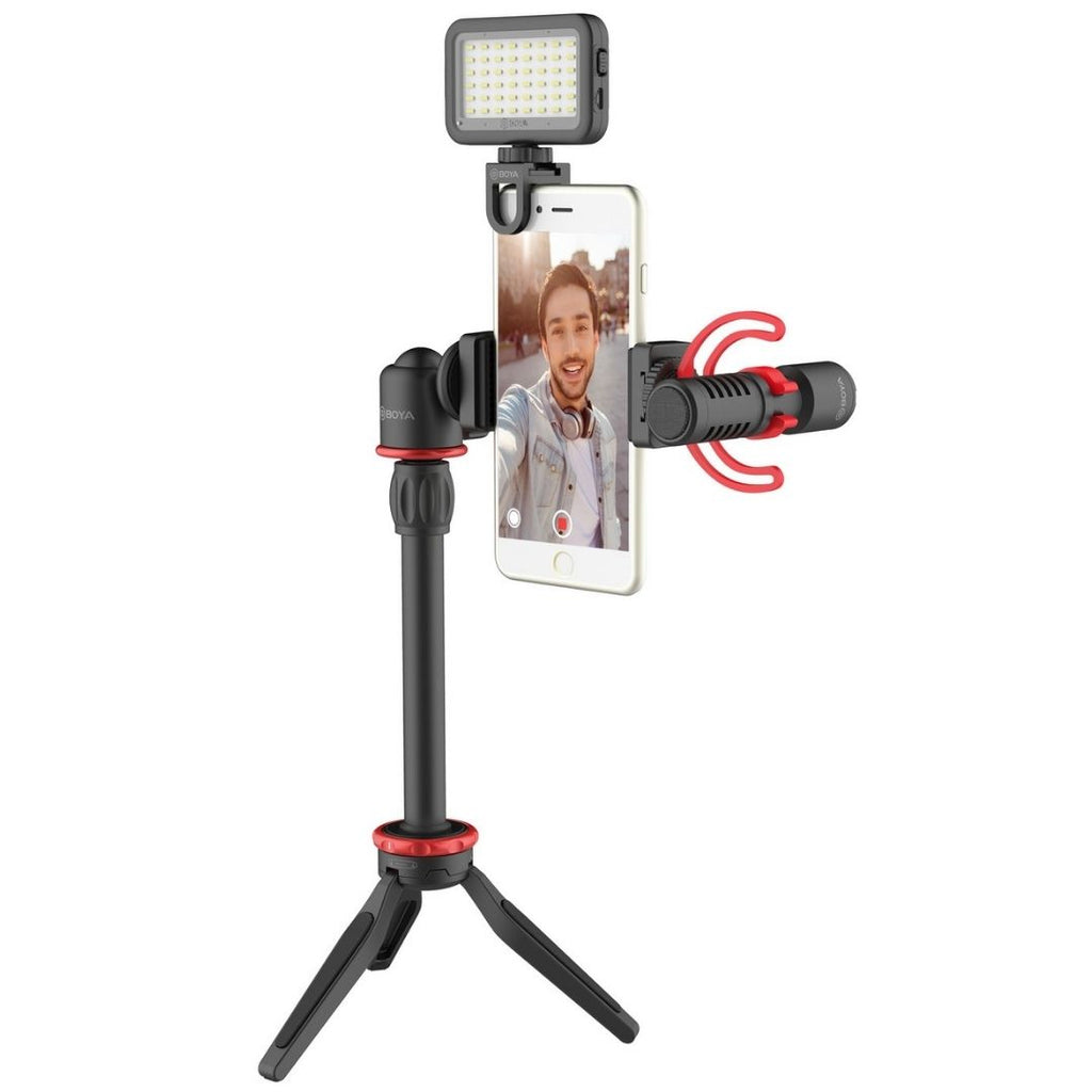 BOYA BY-VG350 universal smartphone video kit ideal for youtuber vlogger videographer filming video shotgun microphone condenser microphone shoe mount camera mobile phone package information application