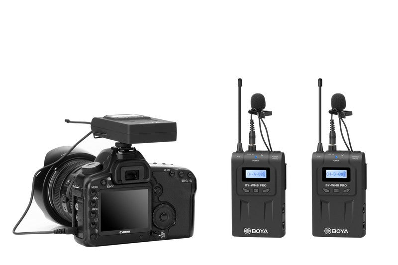 iMartCity BOYA BY-WM8 PRO UHF Dual-Channel Wireless Microphone System LCD display PLL-synthesized tuning capturing audio with dual subjects video filming production installation