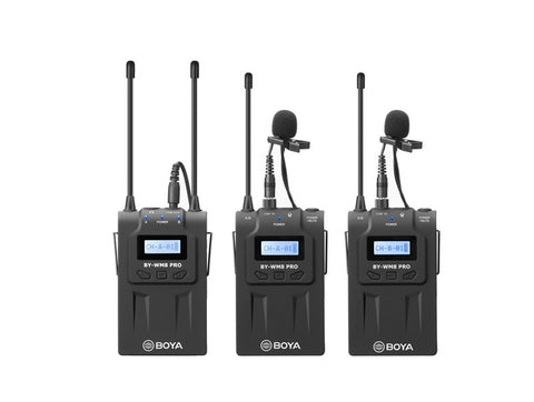 iMartCity BOYA BY-WM8 PRO UHF Dual-Channel Wireless Microphone System LCD display PLL-synthesized tuning capturing audio with dual subjects video filming production overall