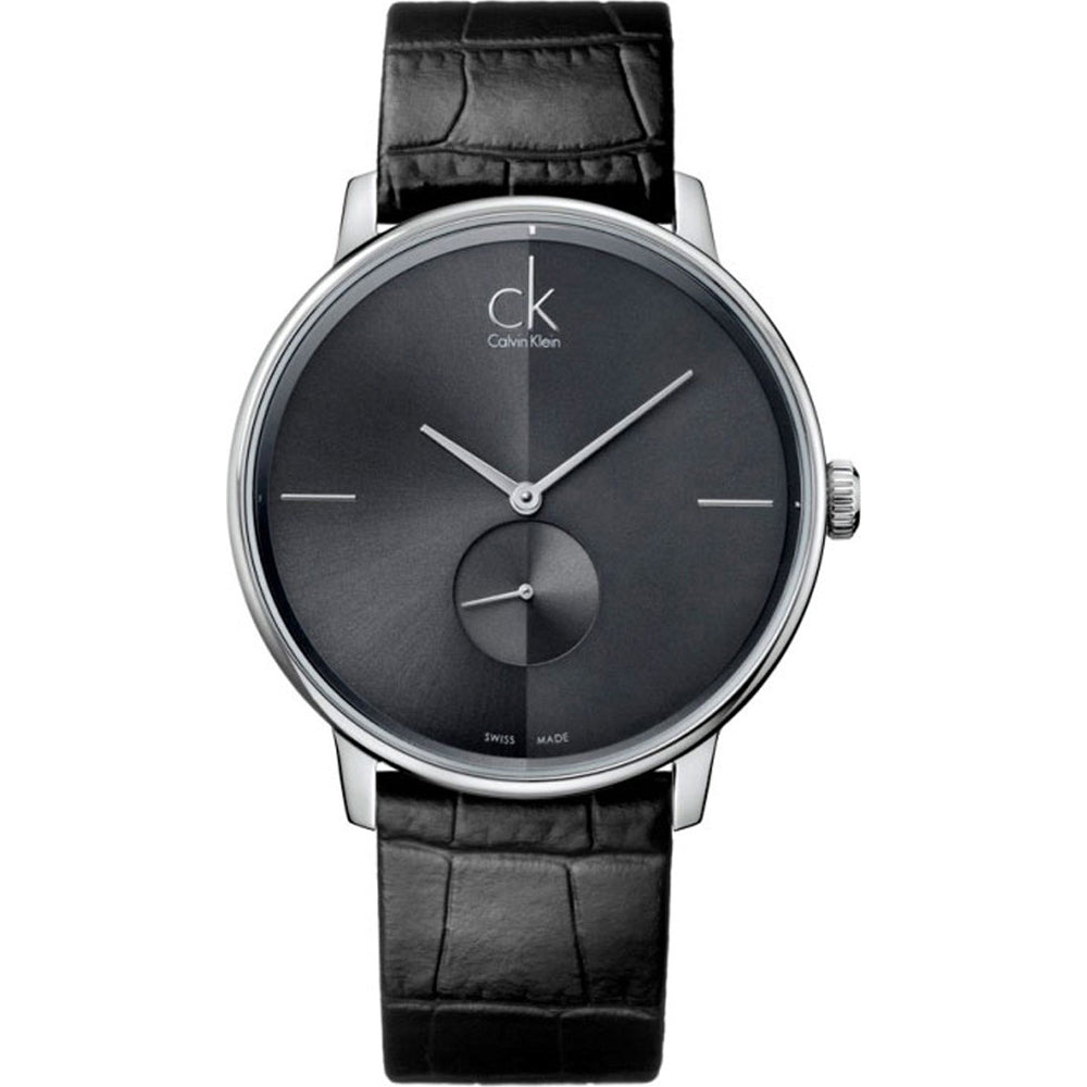 NEW Calvin Klein Accent Leather Mens Watches - Black K2Y211C3