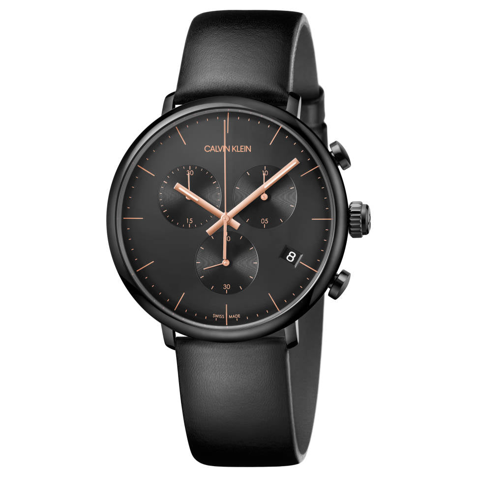 NEW Calvin Klein High Noon Leather Ladies Watches - Black K8M274CB