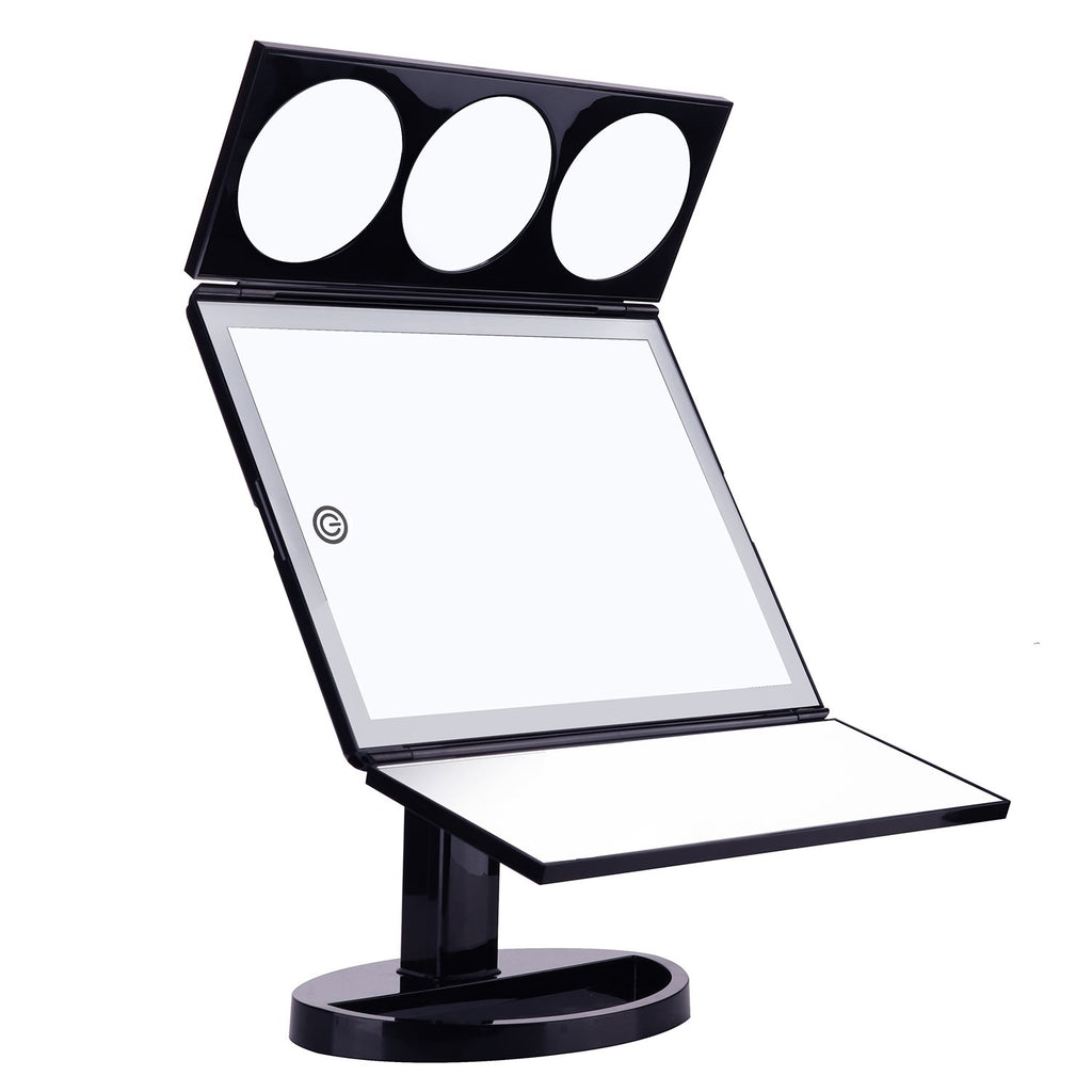 Large Lighted Trifold Vanity Makeup Mirror - 3X 5X 10X Magnification iMartCity horizontal verticle adjust angle