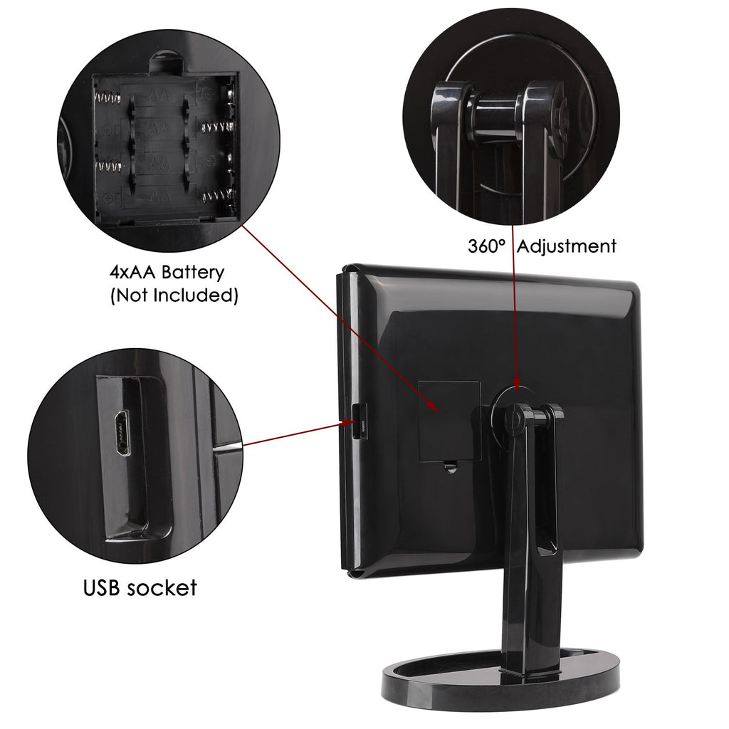 Large Lighted Trifold Vanity Makeup Mirror - 3X 5X 10X Magnification iMartCity specifications details usb charging