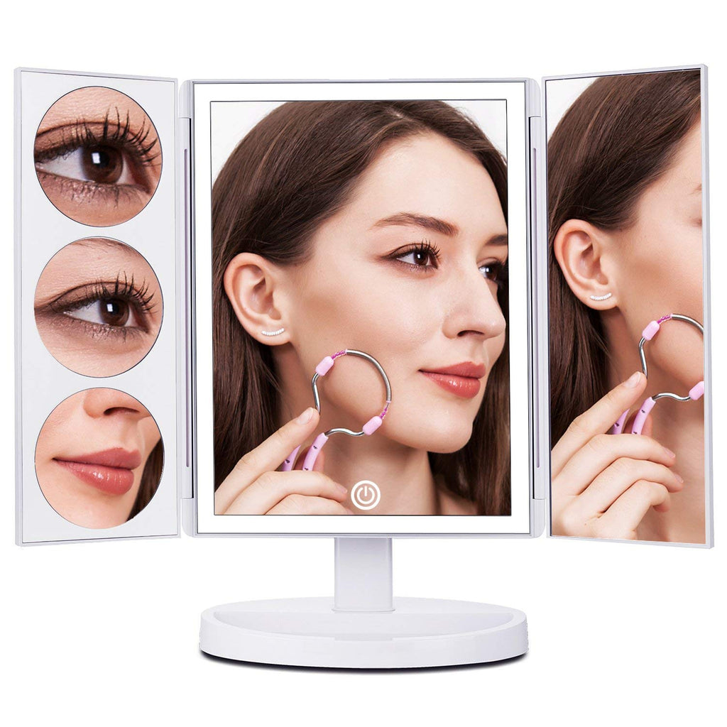 Large Lighted Trifold Vanity Makeup Mirror - 3X 5X 10X Magnification iMartCity white daily beauty makeup mirror