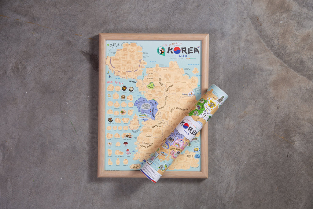 Korea Scratch Travel Map - Travel to Korea - iMartCity package with tube size