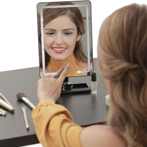 LED Lighted Desktop Makeup Vanity Mirror - 1X/10X Magnification - imartcity with led light magnifying mirror