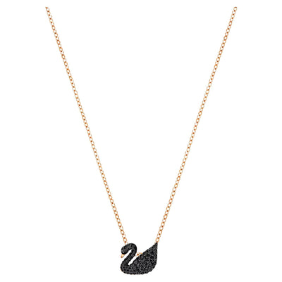 Swarovski Iconic Swan pendant Swan, Small, Black, Rose gold-tone plated