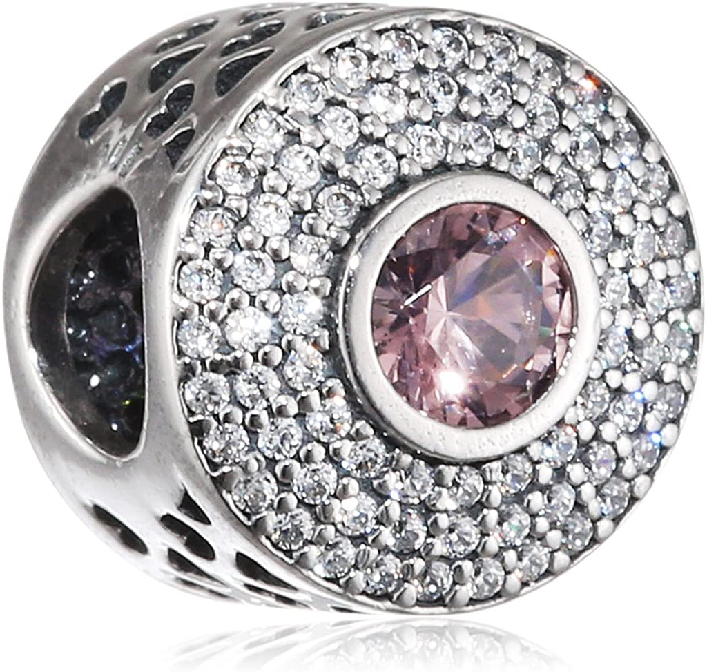 Pandora Abstract silver charm with blush pink crystal and clear cubic zirconia #7791763NBP