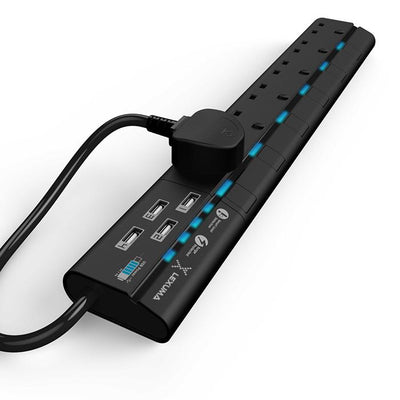 Lexuma XStrip XPS-S1640 6 socket UK Gang Surge Protected Power Strip with Smart IC 4 USB Charging Ports universal power strip best smart argos travel extension energy saving plug electricity smart strip homekit strip lgc3 smartthings argos travel power strip extension cord led power strip - iMartCity