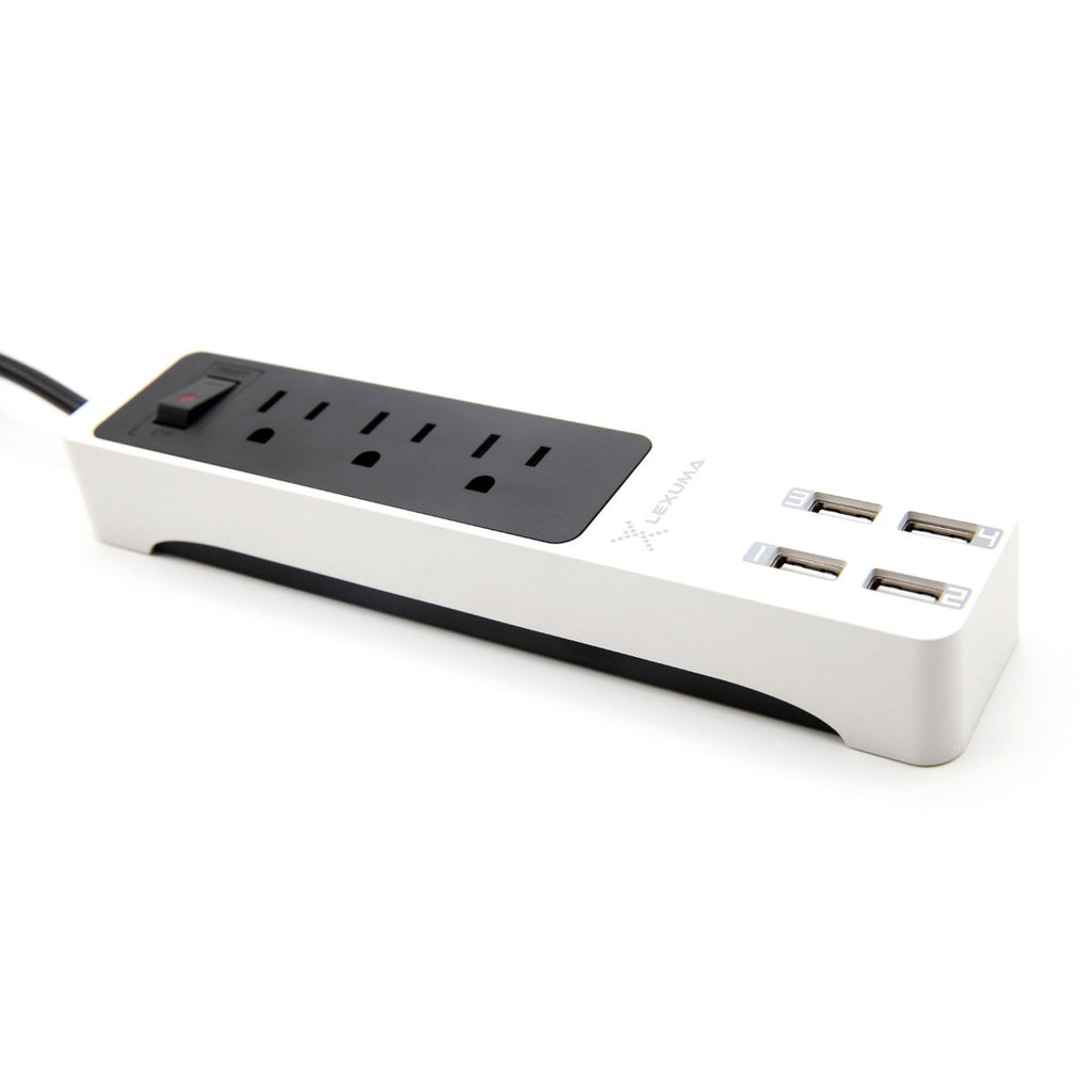 Lexuma XStrip XPS-SB1340 3 Gang US 15A Socket Mini USB Power Strip with 4 USB Ports 5V 6A Overload Surge Protector Protected Standard 3-Outlets All-in-one Wholesale Certificated 3 Electric US plugs Plus Fast Charging Station Multi-Outlets White AC Plugs and Extension Cord Travel Size Power Strip details ports– iMartCity