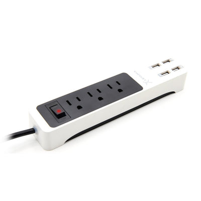 Lexuma XStrip XPS-SB1340 3 Gang US 15A Socket Mini USB Power Strip with 4 USB Ports 5V 6A Overload Surge Protector Protected Standard 3-Outlets All-in-one Wholesale Certificated 3 Electric US plugs Plus Fast Charging Station Multi-Outlets White AC Plugs and Extension Cord Travel Size Power Strip upper view – iMartCity