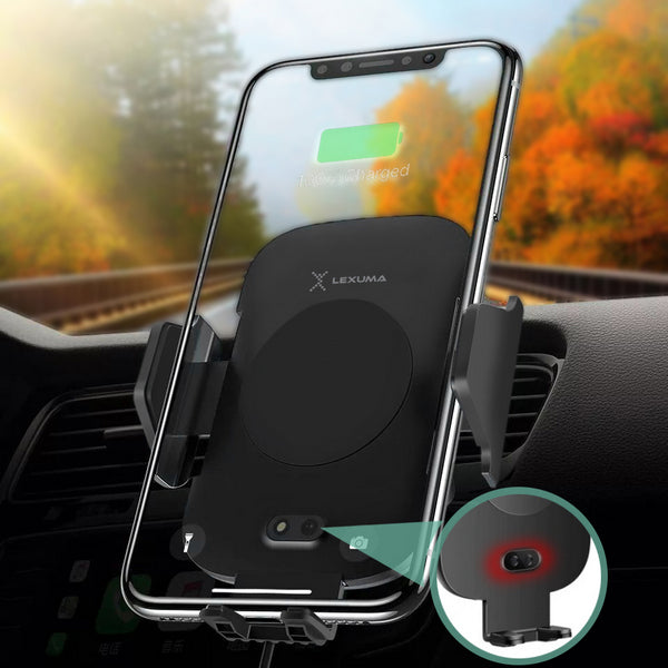 Lexuma Xmount ACM-1009 Automatic Infrared Sensor Qi fast charging Wireless Car Charger Mount for iPhone Xs Samsung S10 E S9 S8 Plus mobile device phone accessories Vehicle phone holder Car Cradles adapter with infrared motion sensor Charging Dock Easy One touch One Tap Auto-Sensor Auto-Clamping Auto-Lock Safety First Cell Phone Car Air Vent Holder Safety on road 4 Dash Smartphone dashboard All-in-one Universal Adjustable Car Mount - iMartCity with phone